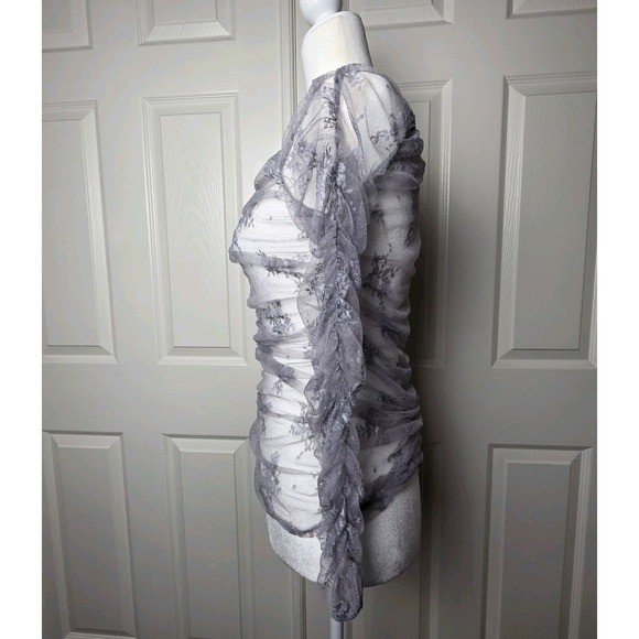 Molly Green L Sheer Lace‎ Ruched Ballet Top Fairy Coquette Romantic Long Sleeve - Picture 3 of 8